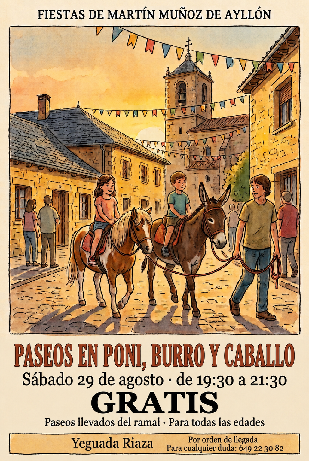Niño montando un poni del ramal en las fiestas de Martín Muñoz de Ayllón
